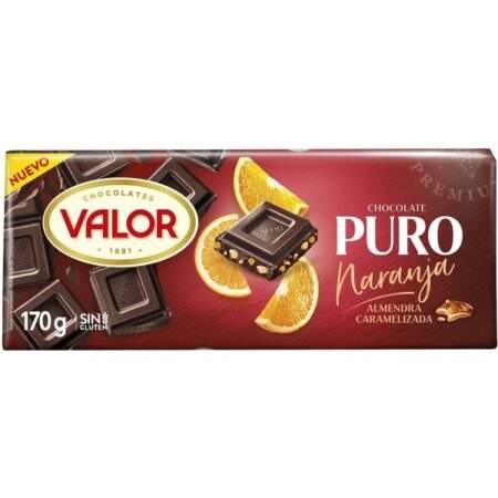 Chocolate Puro Valor Naranja c/Almendra Caramelizada 170g.